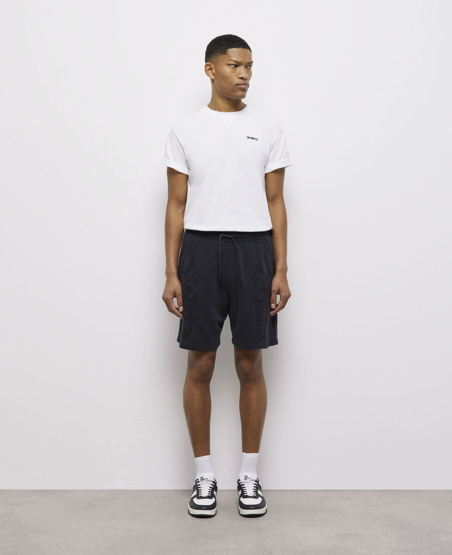 black fleece shorts with western-style embroidery