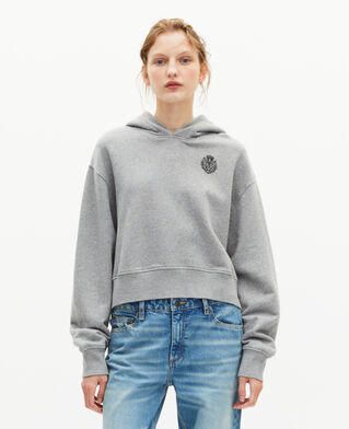 The Kooples F GREY MELANGE grey short hooded sweatshirt