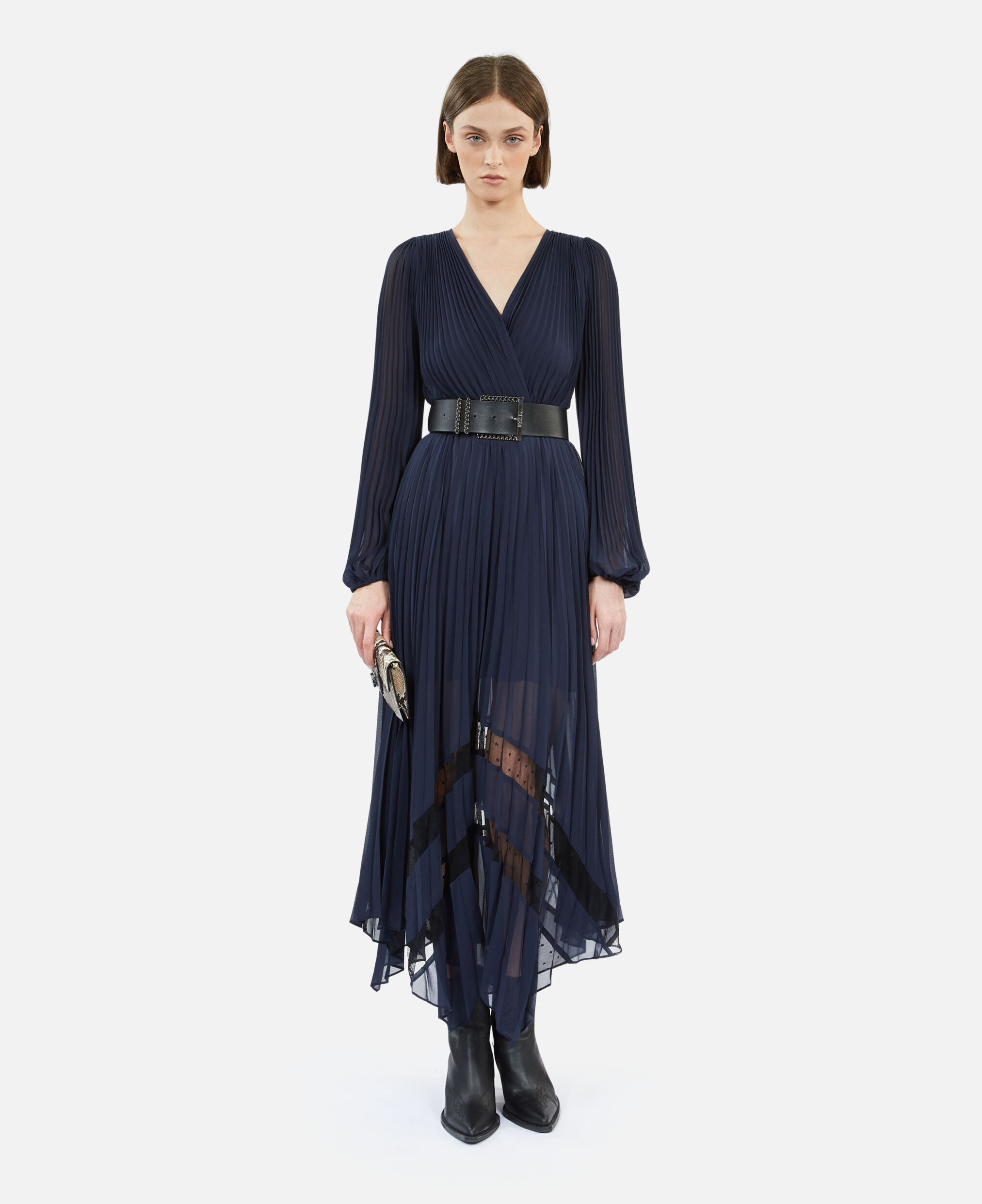 Robe longue plissee bleu marine