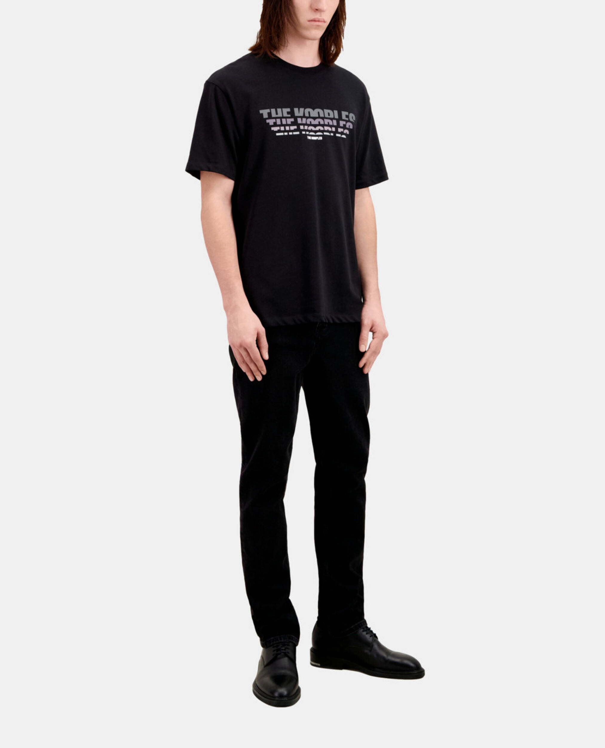Men's black t-shirt with color gradient logo serigraphy, BLACK, hi-res image number null