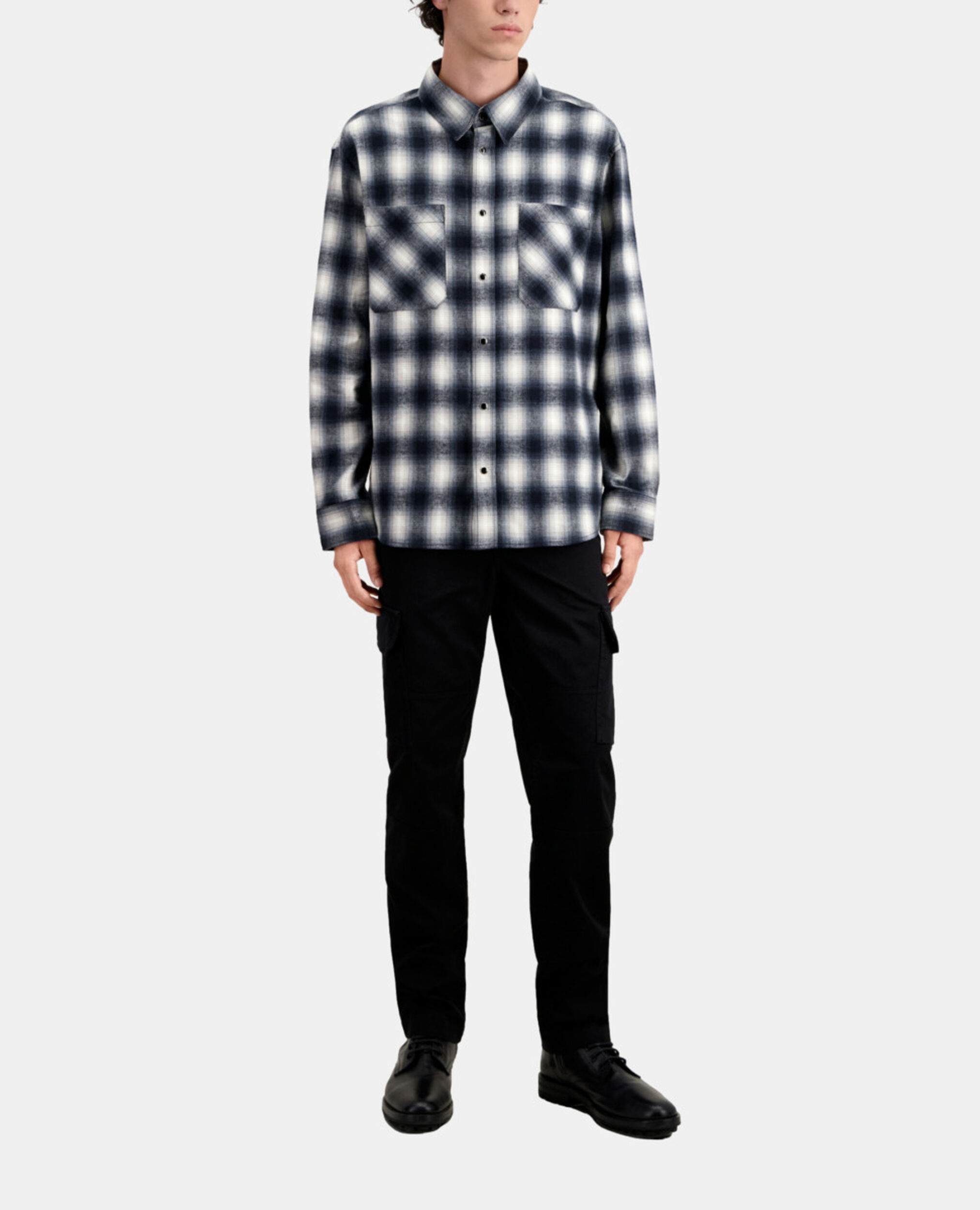 Black and white checked overshirt, BLACK WHITE, hi-res image number null