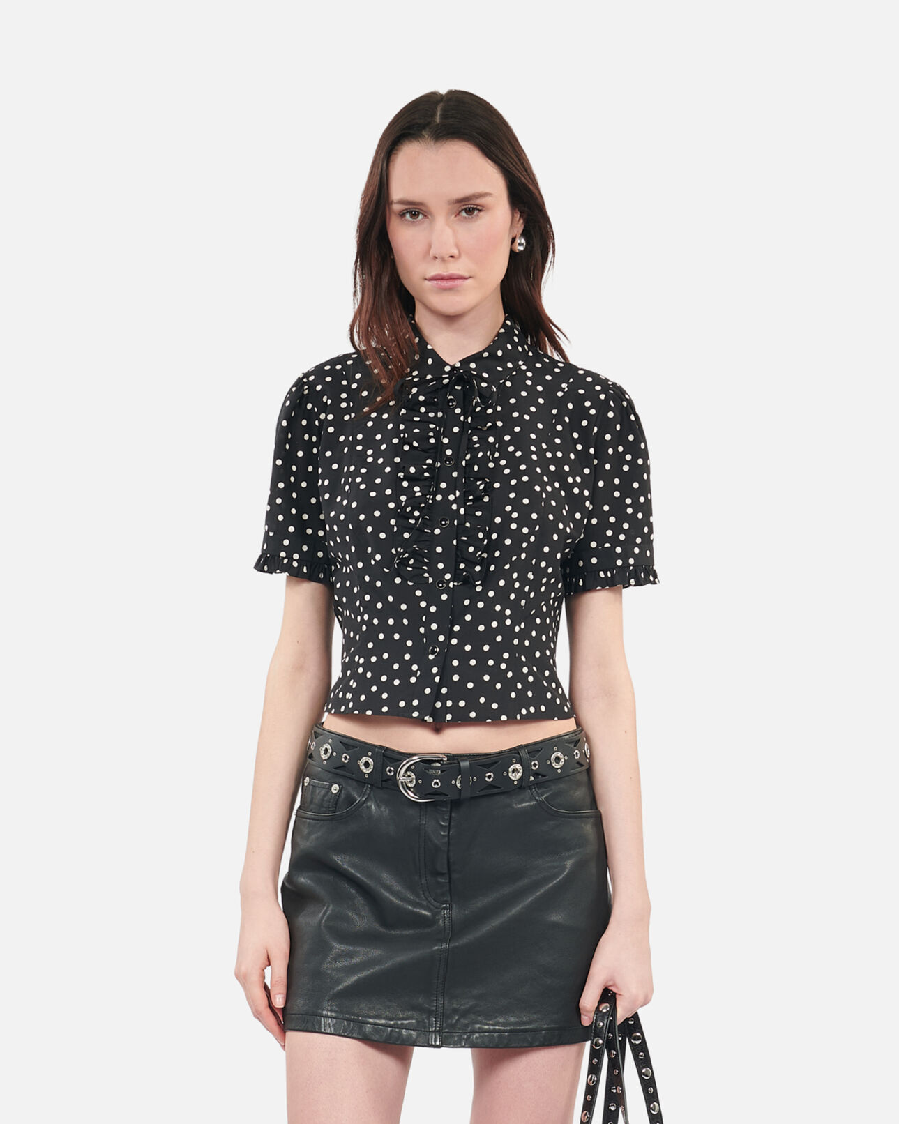 The Kooples DAMEN BLACK WHITE schwarzes hemd mit punkten