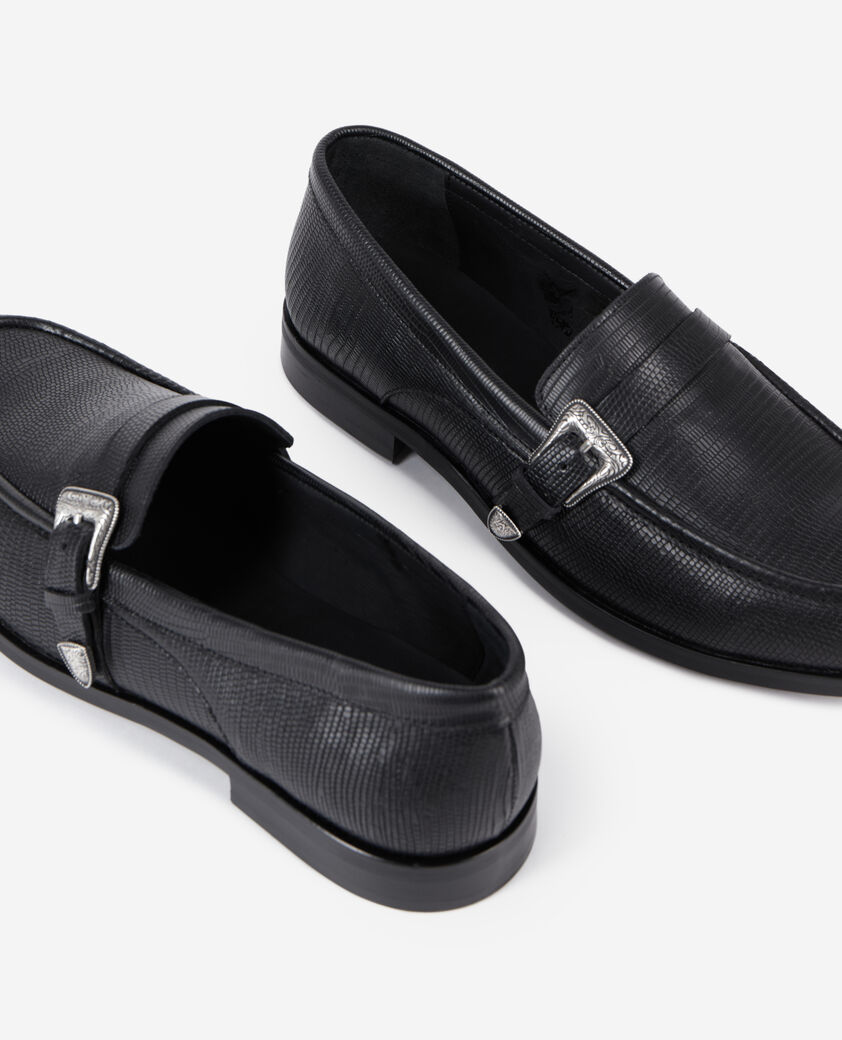 The Kooples MEN BLACK black leather loafers with western buckle