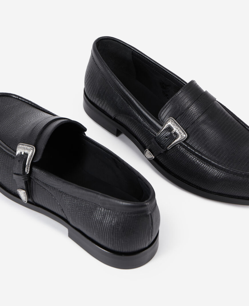 The Kooples MEN BLACK black leather loafers with western buckle