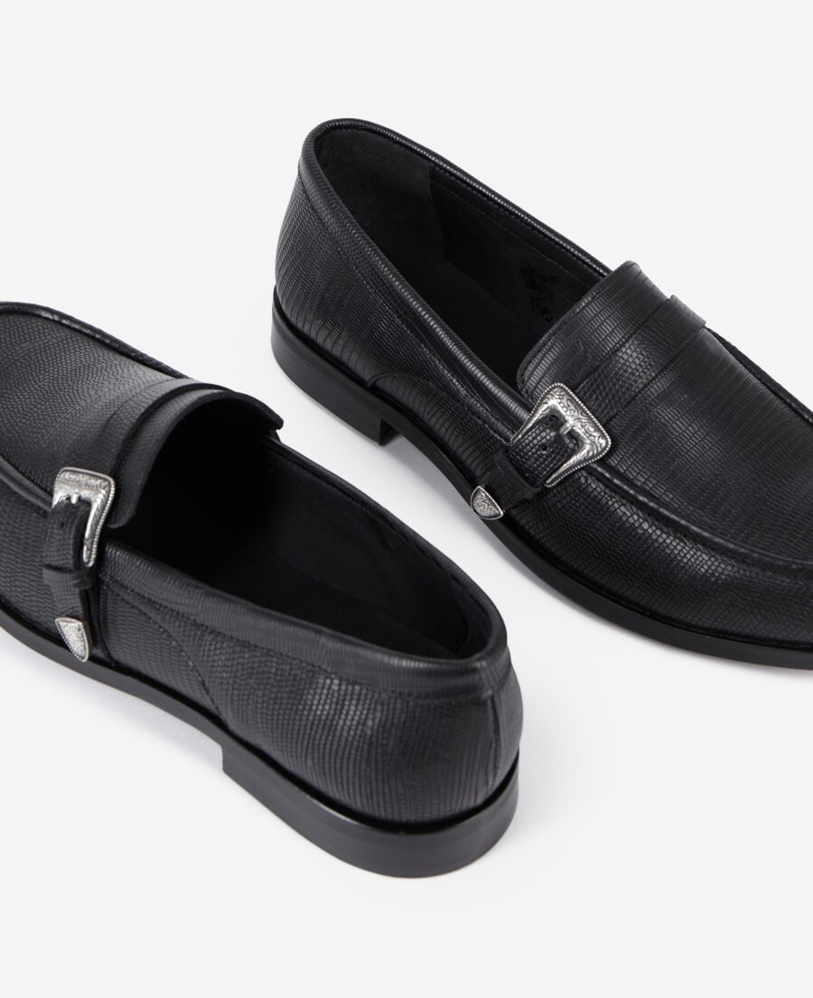 The Kooples HOMME BLACK mocassins en cuir noir avec boucle western