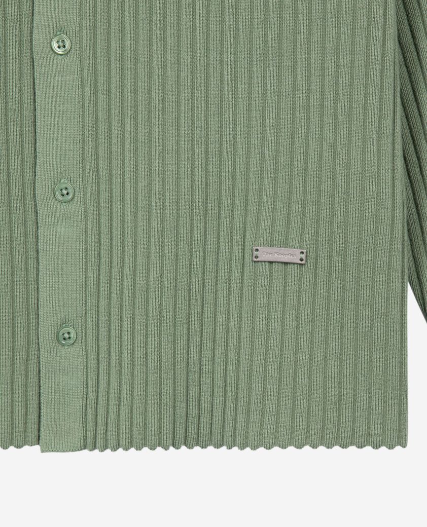 The Kooples MEN LICHEN almond green ribbed cardigan