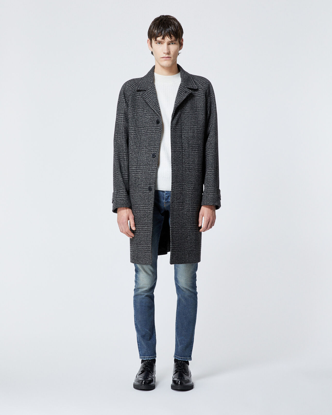 The Kooples HOMME BLACK GREY manteau laine gris foncé à carreaux