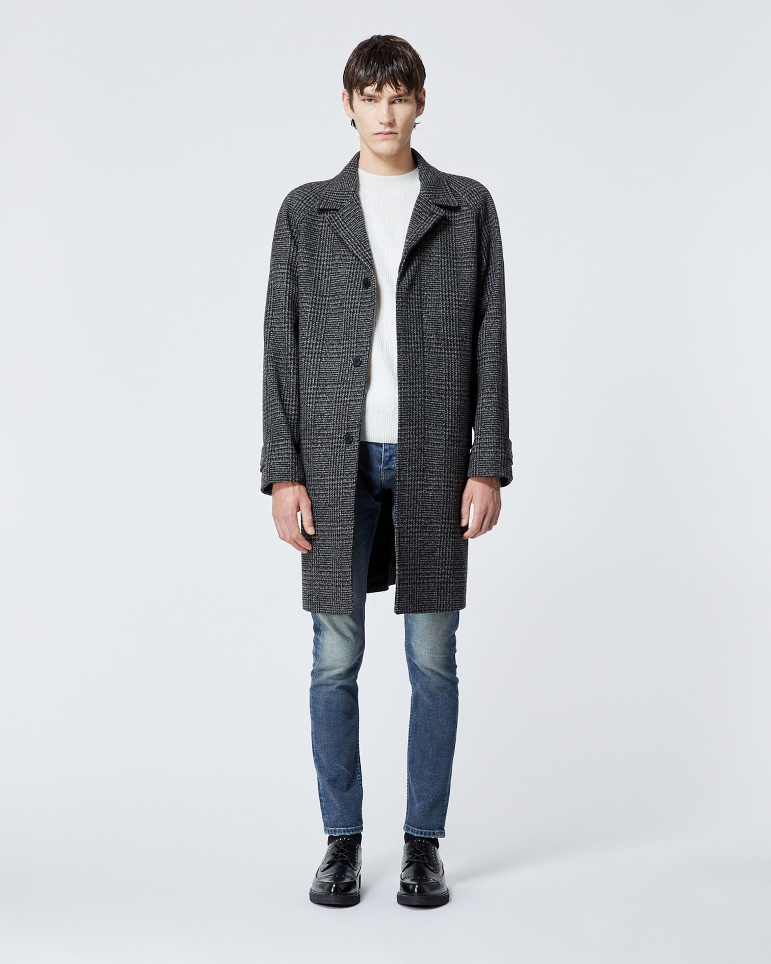 Manteau laine gris foncé à carreaux, BLACK GREY, hi-res image number null