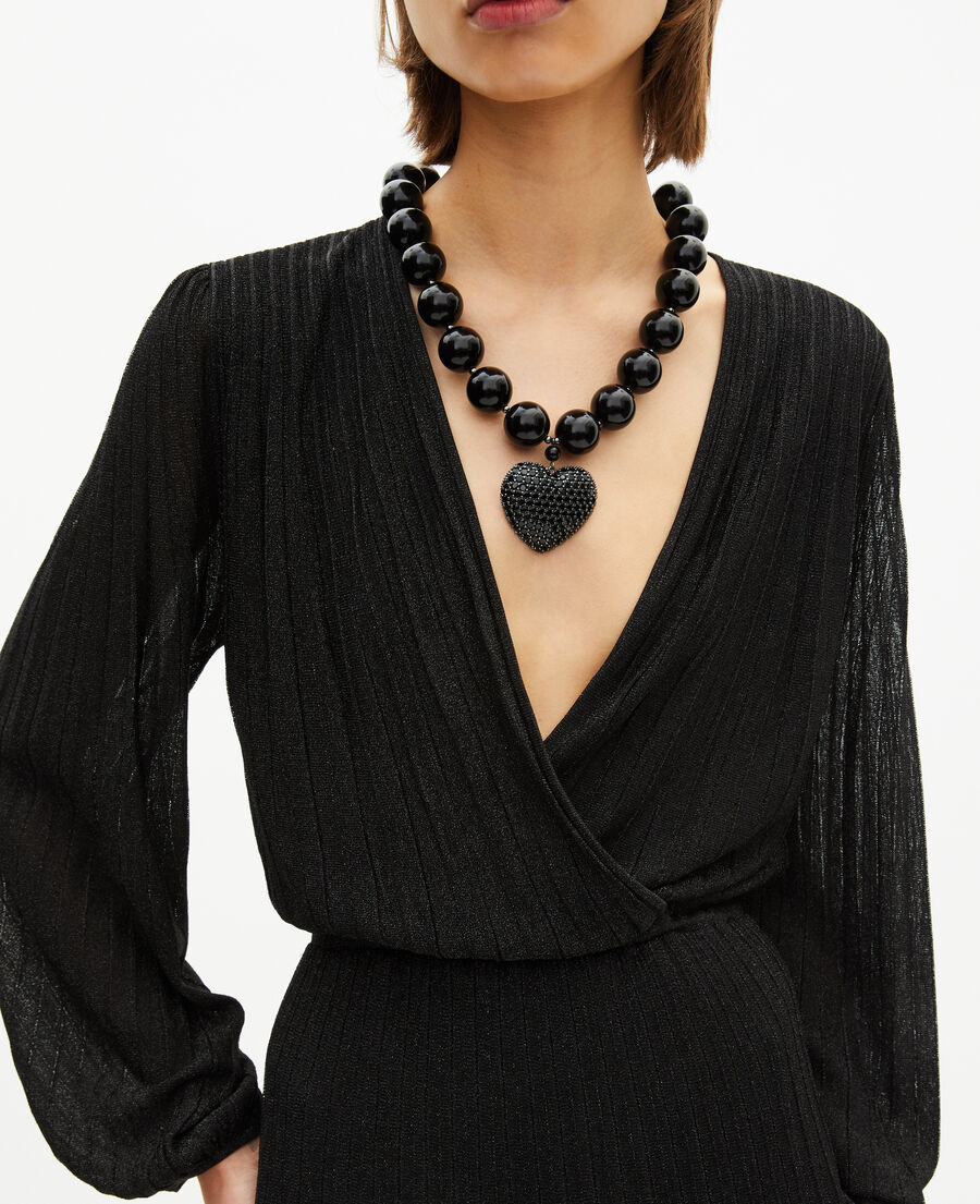The Kooples DAMEN BLACK/BLACK SHINY langes, plissiertes kleid aus schwarzem lurex