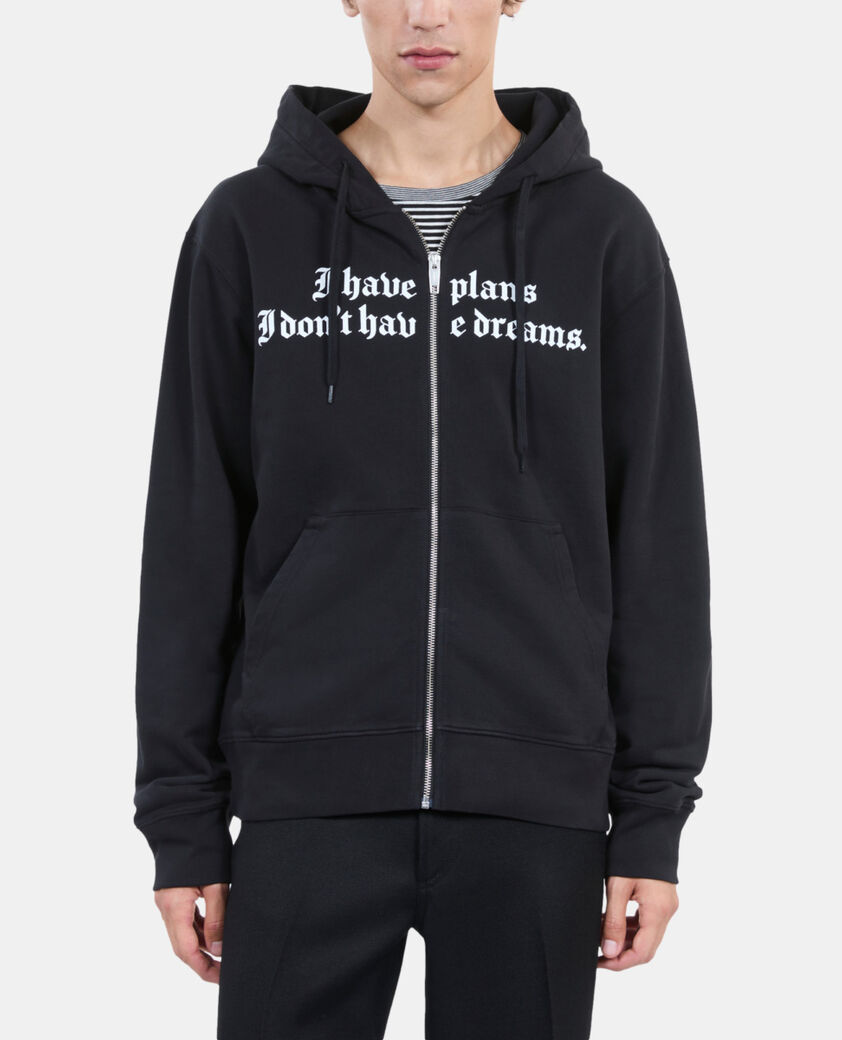 The Kooples HERREN BLACK WASHED schwarzes kapuzensweatshirt mit siebdruck