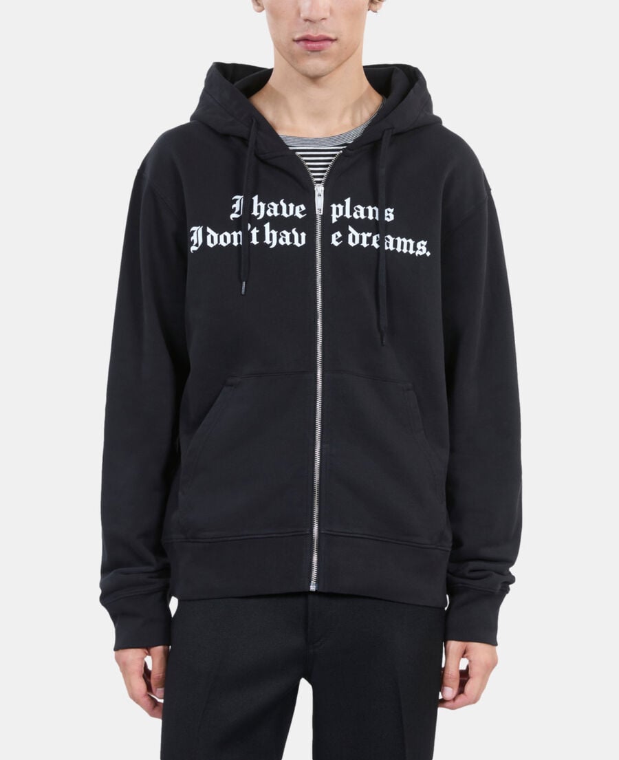 The Kooples H BLACK WASHED black hoodie with serigraphy