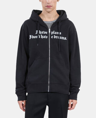 The Kooples H BLACK WASHED black hoodie with serigraphy