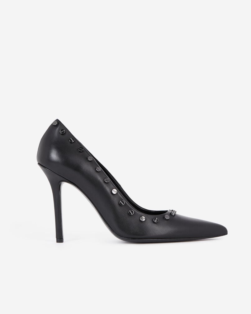 The Kooples WOMEN BLACK black leather studded heeled pumps