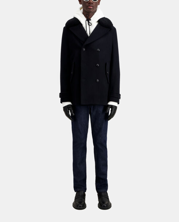 navy blue wool blend pea coat