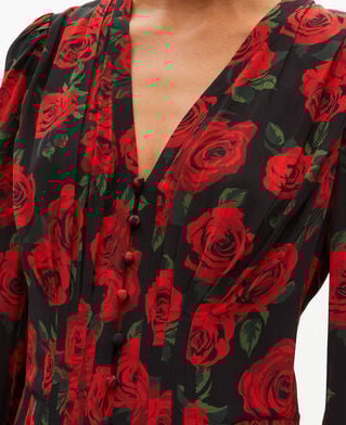 The Kooples FEMME BLACK - RED robe courte imprimé fleuri rouge