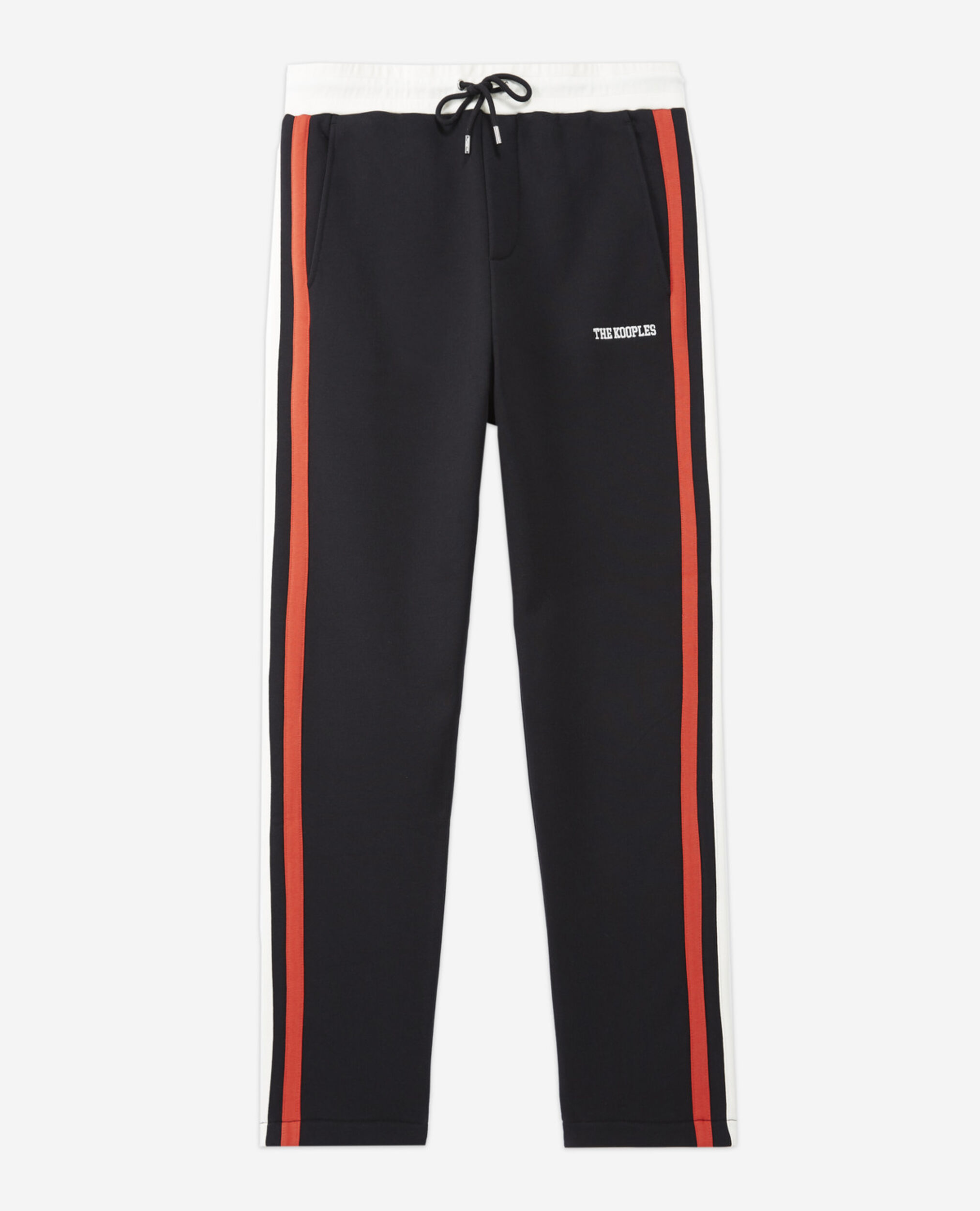 Jogging noir coton épais bandes latérales, BLACK ECRU RED, hi-res image number null