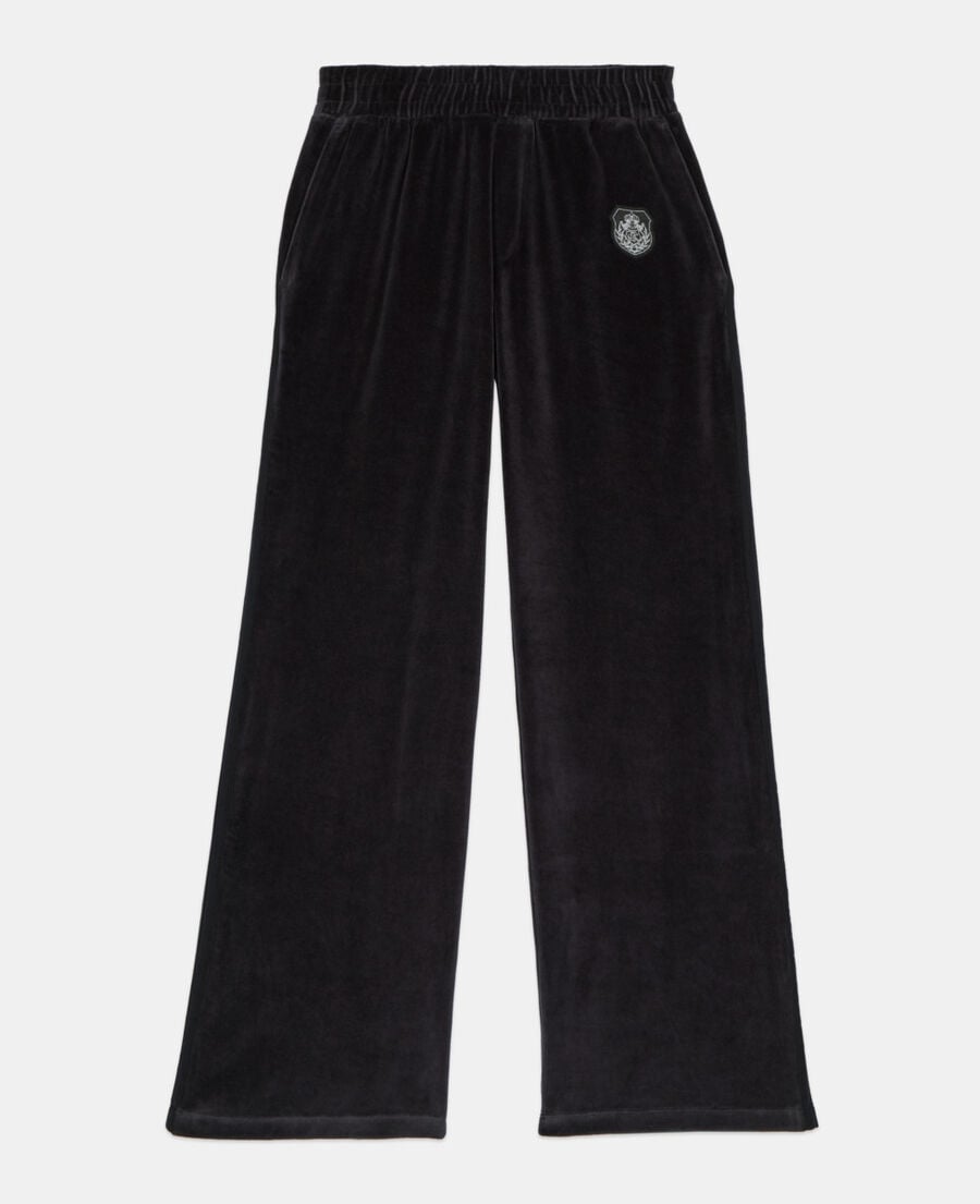 The Kooples DAMEN BLACK schwarze jogginghose mit logo aus samt