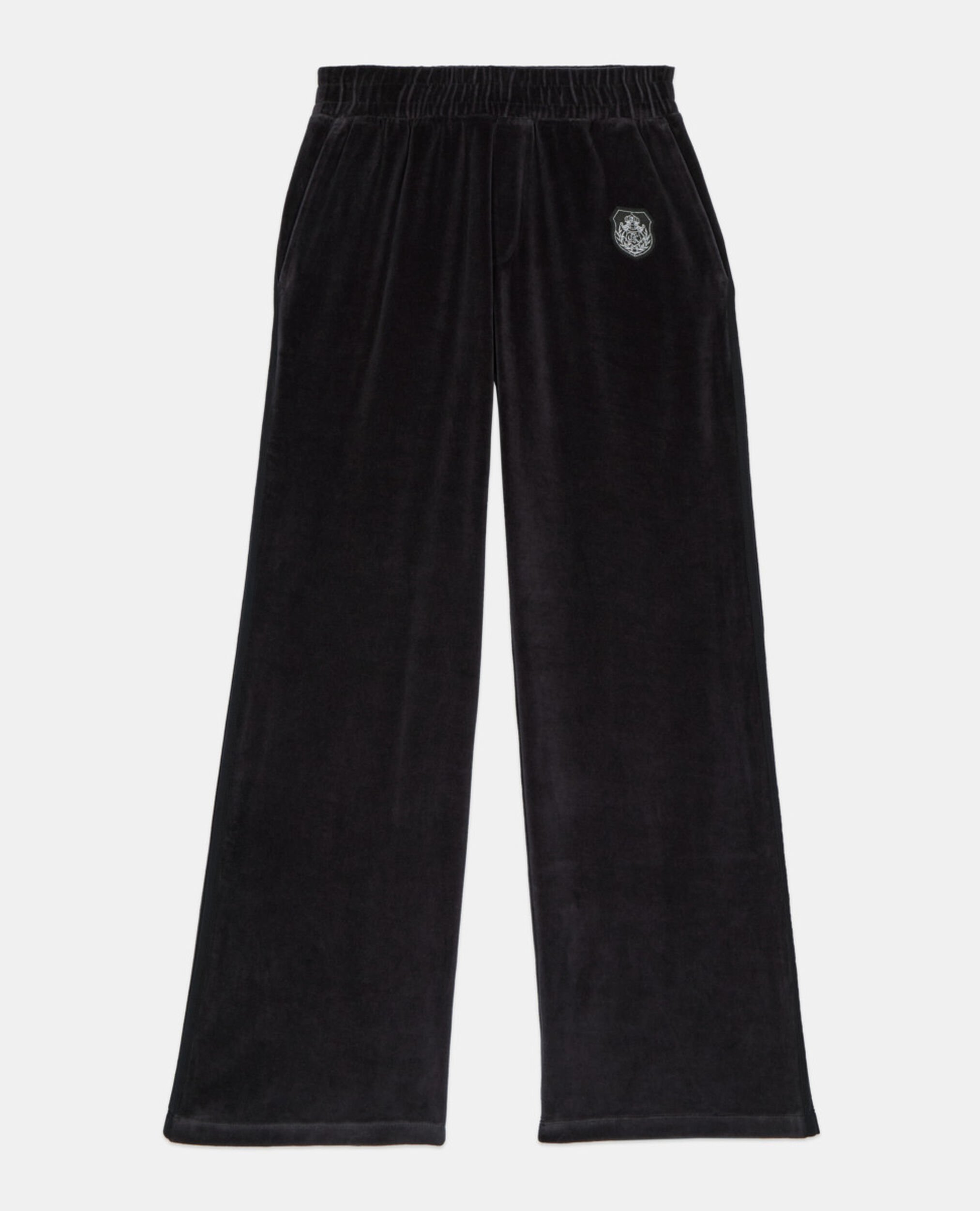Schwarze Jogginghose mit Logo aus Samt, BLACK, hi-res image number null