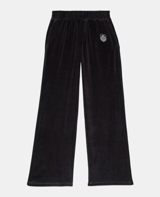 The Kooples DAMEN BLACK schwarze jogginghose mit logo aus samt