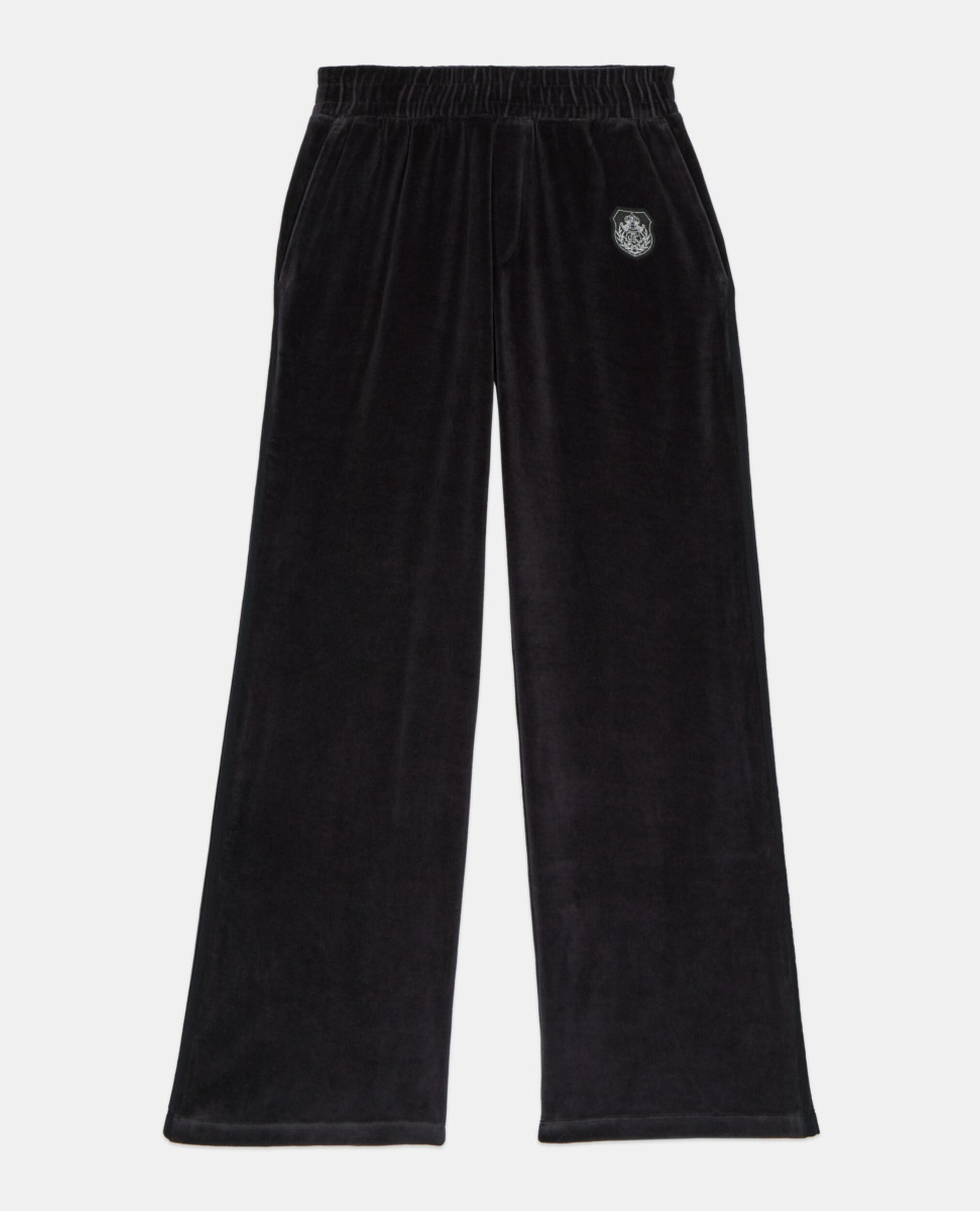 Schwarze Jogginghose mit Logo aus Samt, BLACK, hi-res image number null