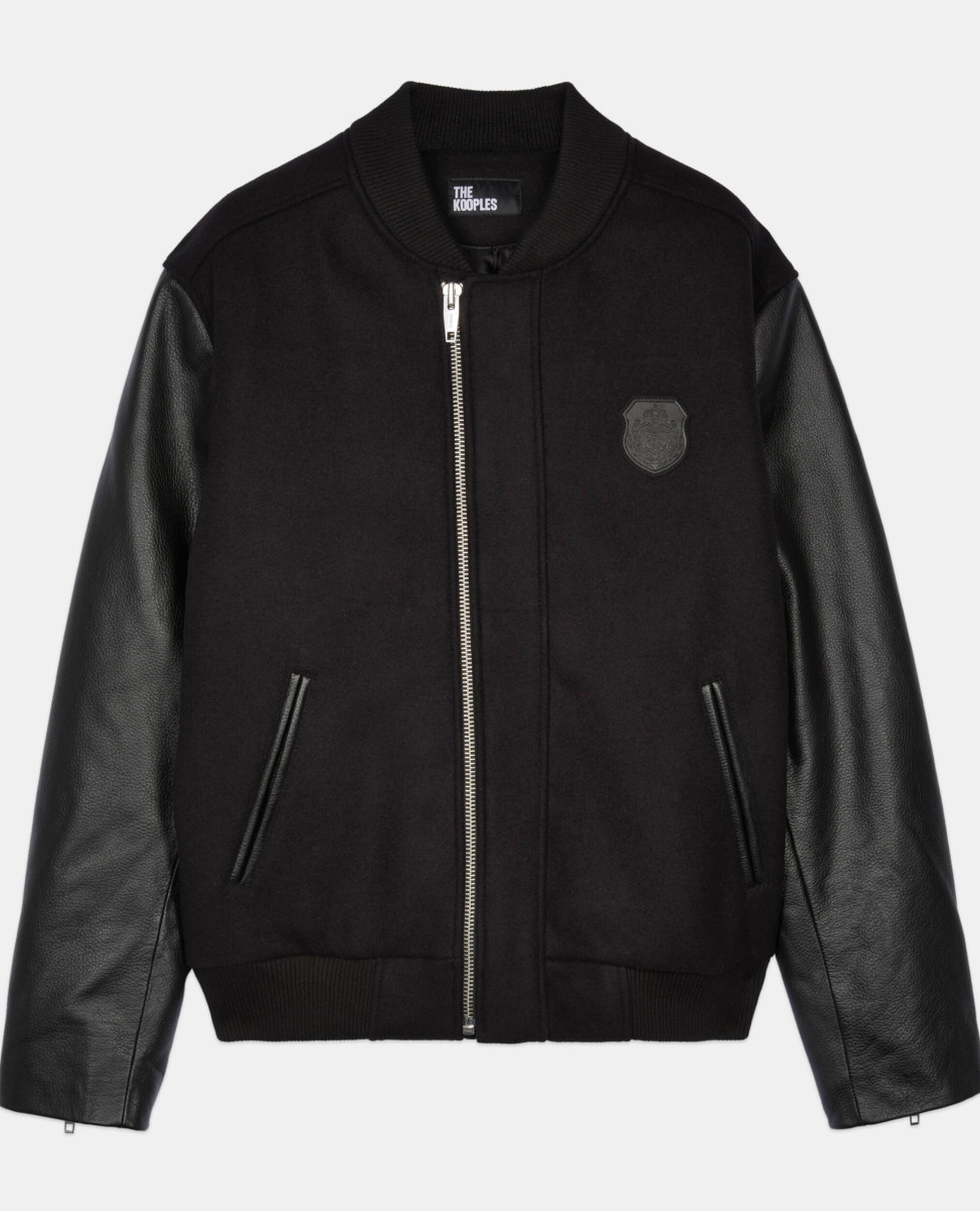 Black double-faced wool and leather jacket, BLACK, hi-res image number null