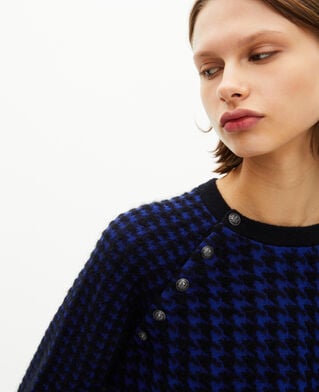 The Kooples WOMEN BLACK NAVY blue wool blend houndstooth sweater