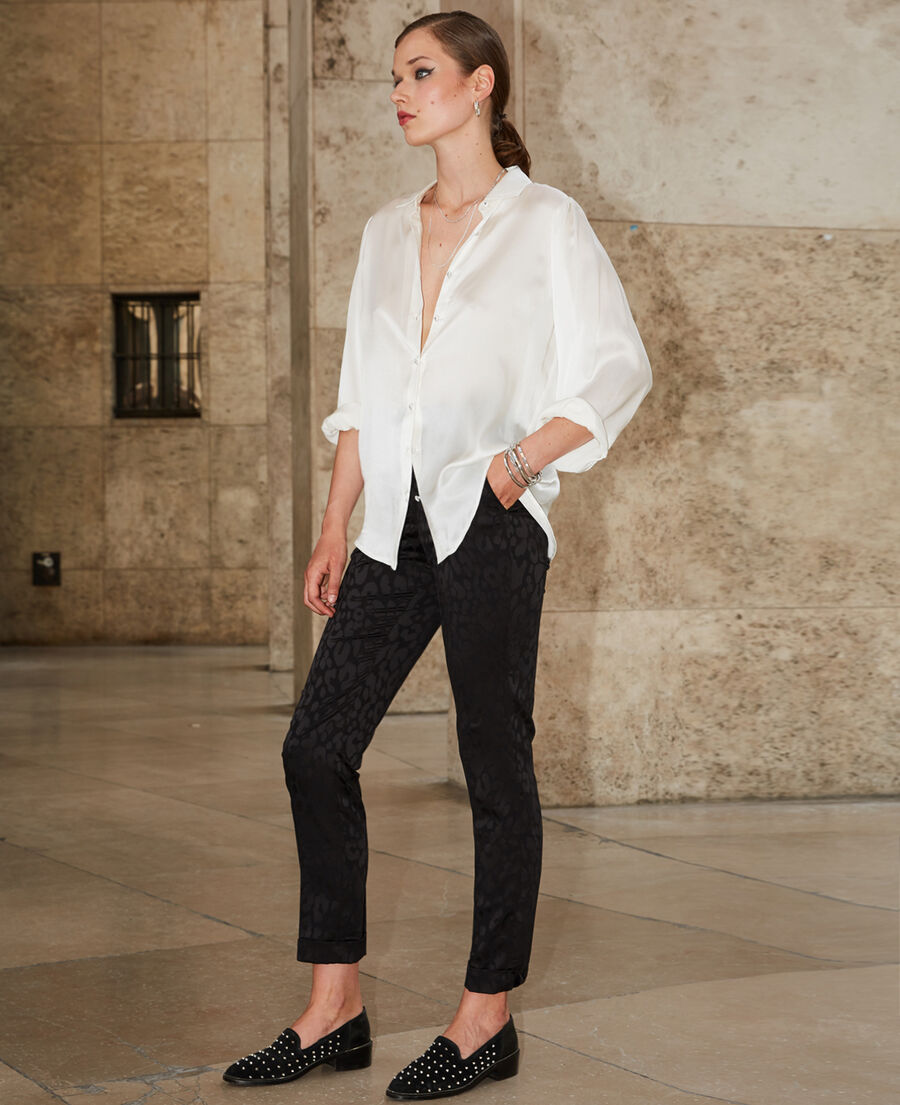 black loose fit leopard print trousers