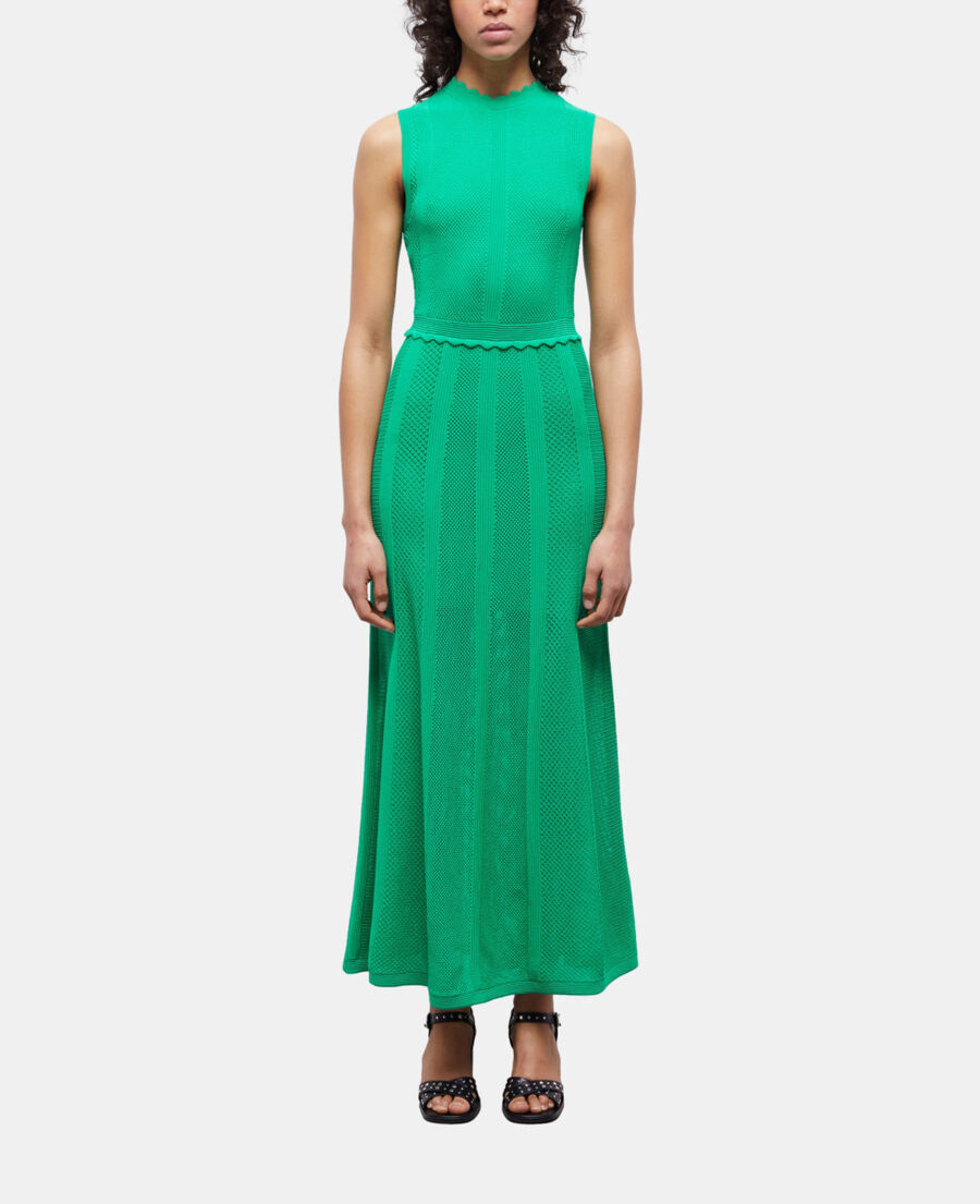 The Kooples FEMME GREEN robe longue verte en maille ajourée