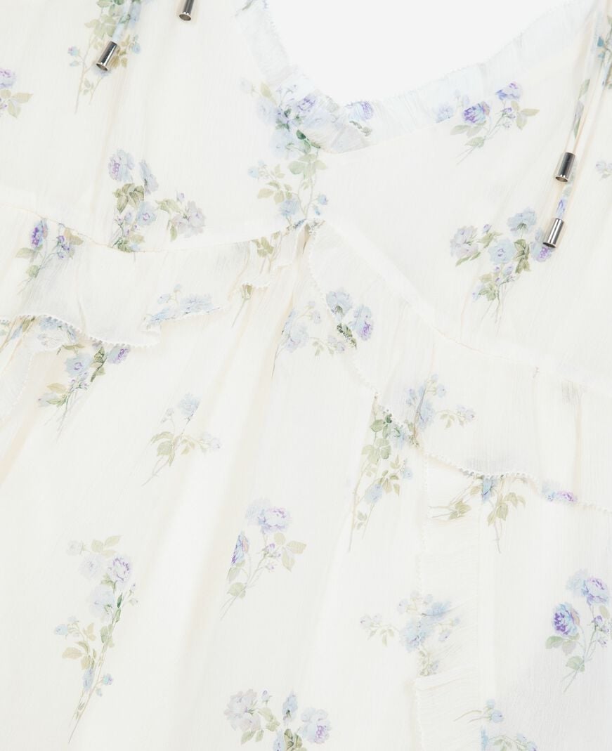 The Kooples WOMEN WHITE / SKY BLUE white floral ruffle top