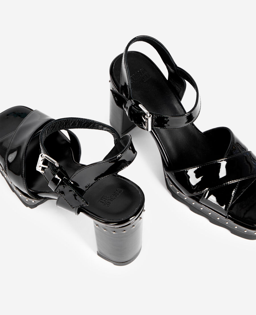 black patent leather heeled sandals
