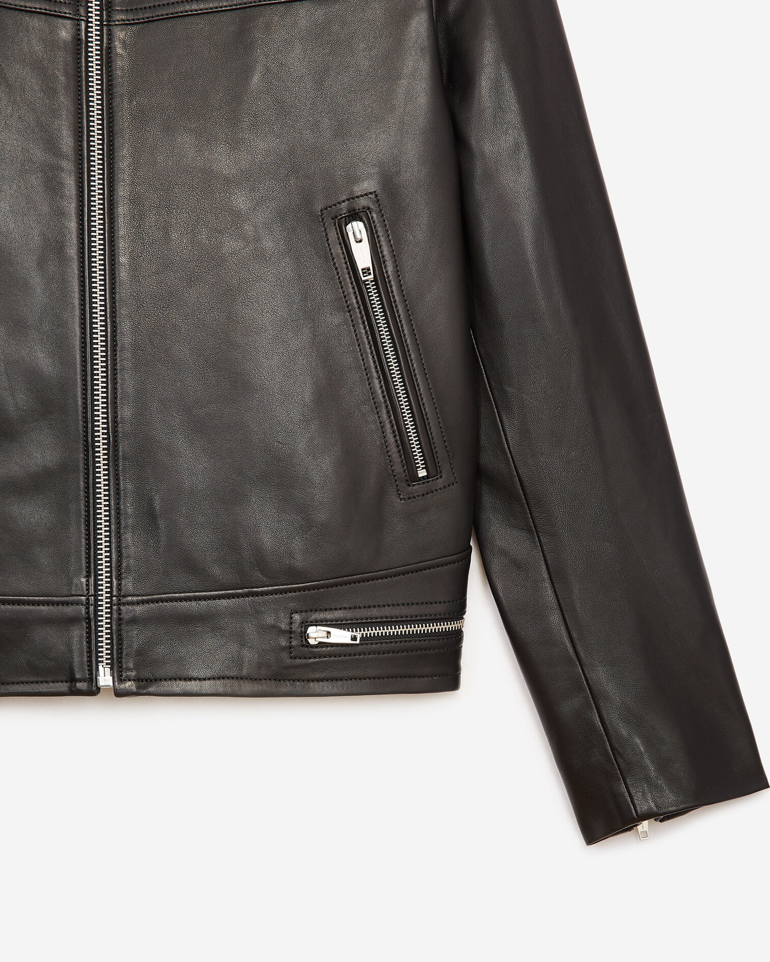 Black leather jacket with biker collar, BLACK, hi-res image number null