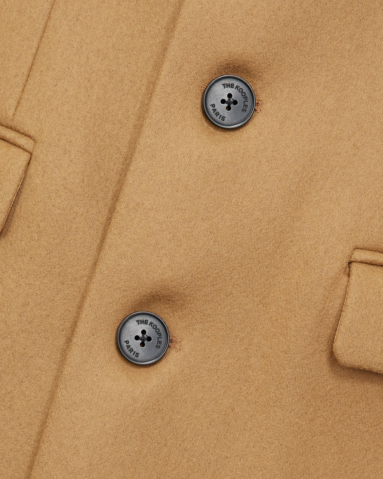 The Kooples HOMME CAMEL manteau laine beige droit à détail cuir