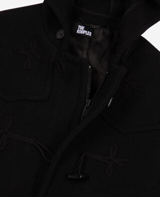 The Kooples MEN BLACK long black wool coat with brandenburg closure