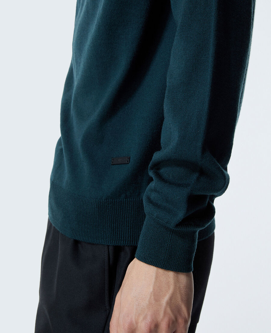 The Kooples HOMME BOTTLE GREEN pull laine vert bouteille détails cuir