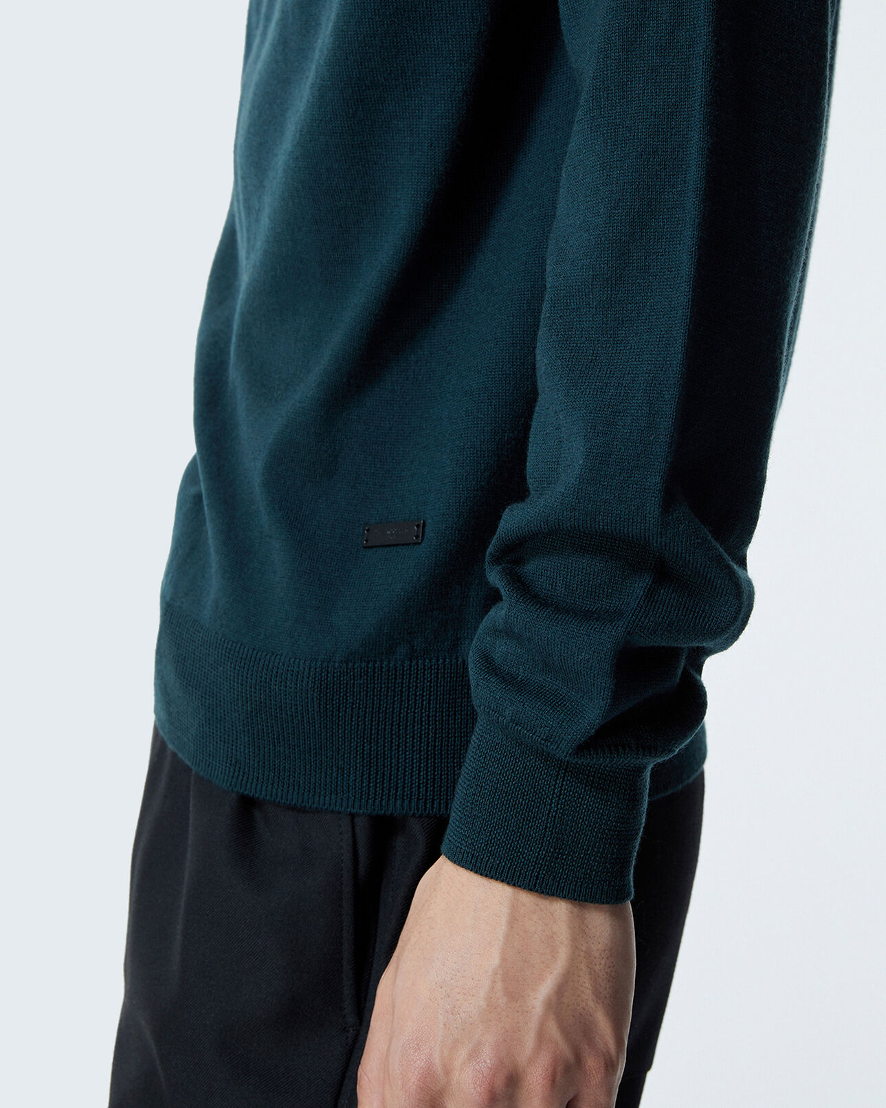 The Kooples MEN BOTTLE GREEN bottle green wool sweater w/leather details