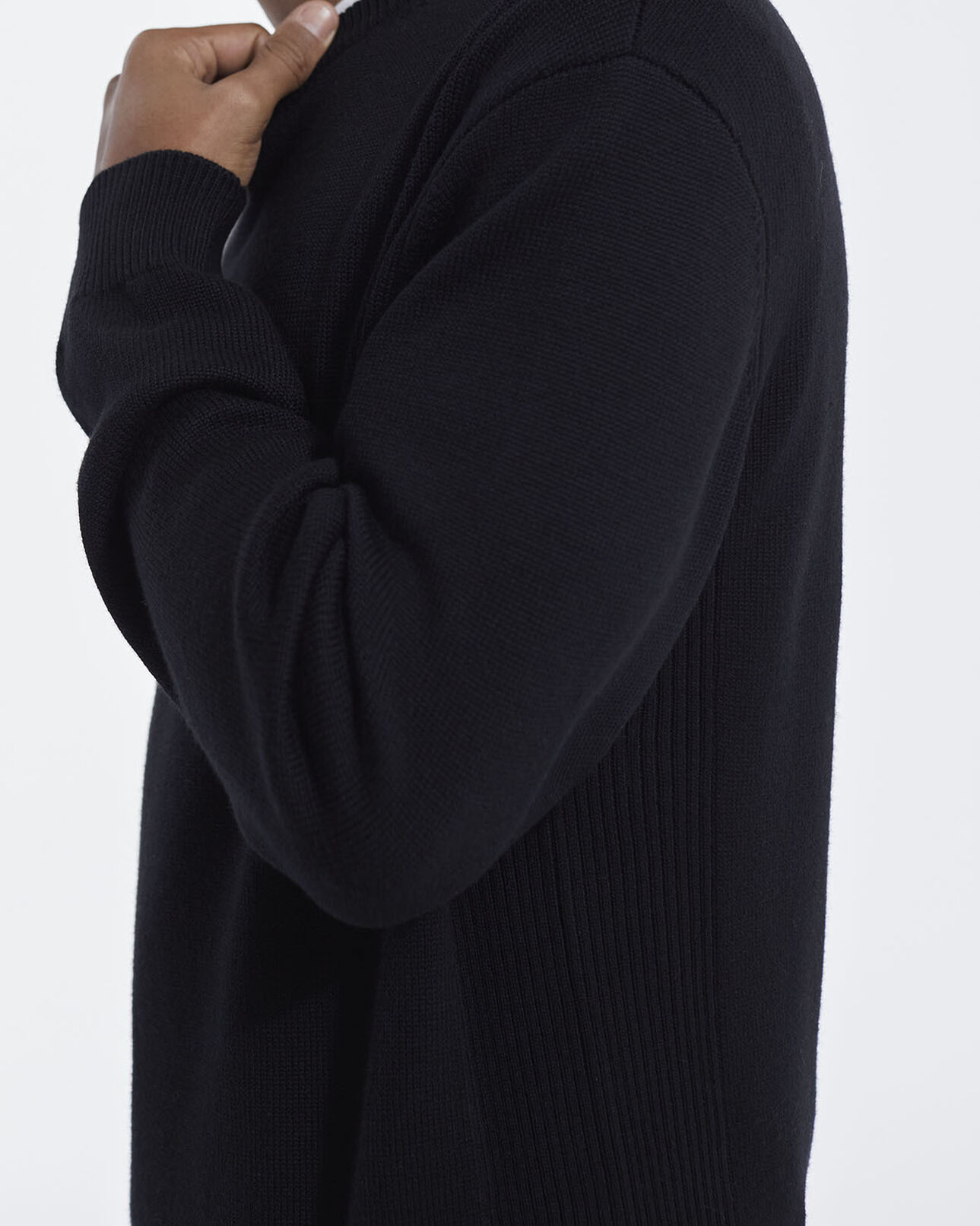 The Kooples HOMME BLACK pull maille noire col rond triple bande