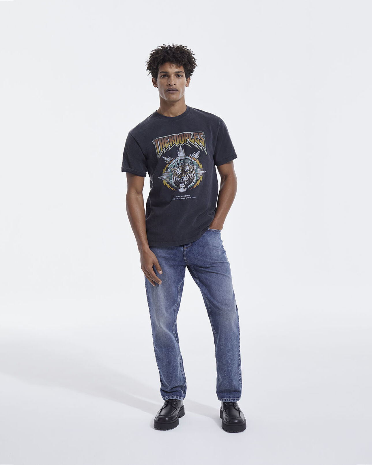 The Kooples HOMME BLACK USED t-shirt tigre rock