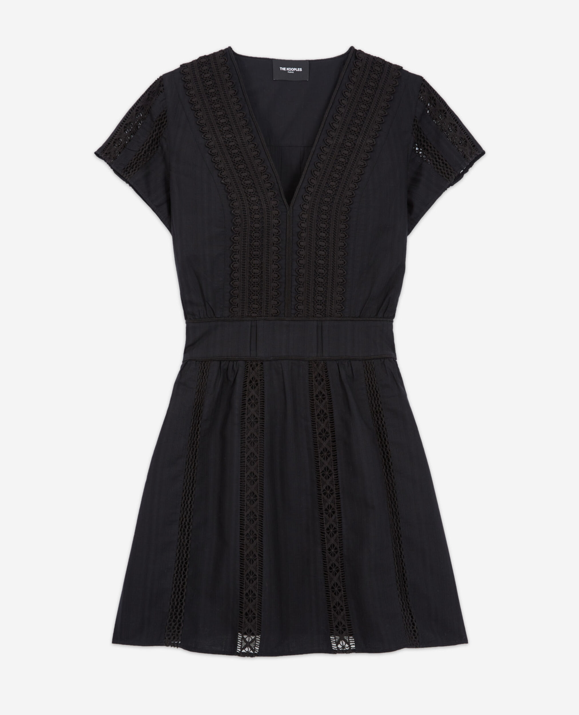 Short black embroidered dress w/ band details, BLACK, hi-res image number null