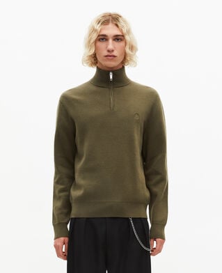 The Kooples HERREN KAKI khakifarbener doppelseitiger wollpullover mit rundhalsausschnitt