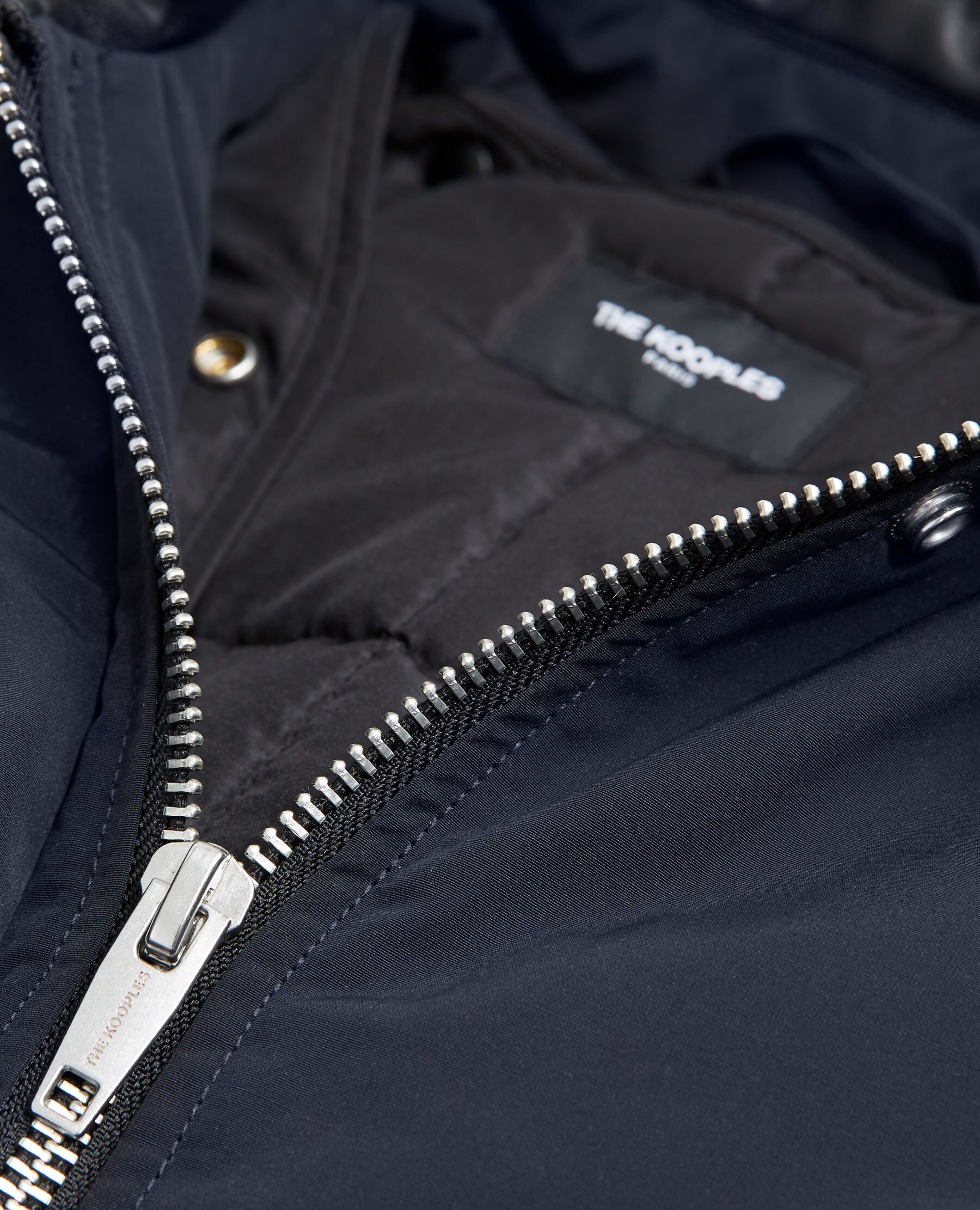Navy blue parka with leather details and belt The Kooples Canada