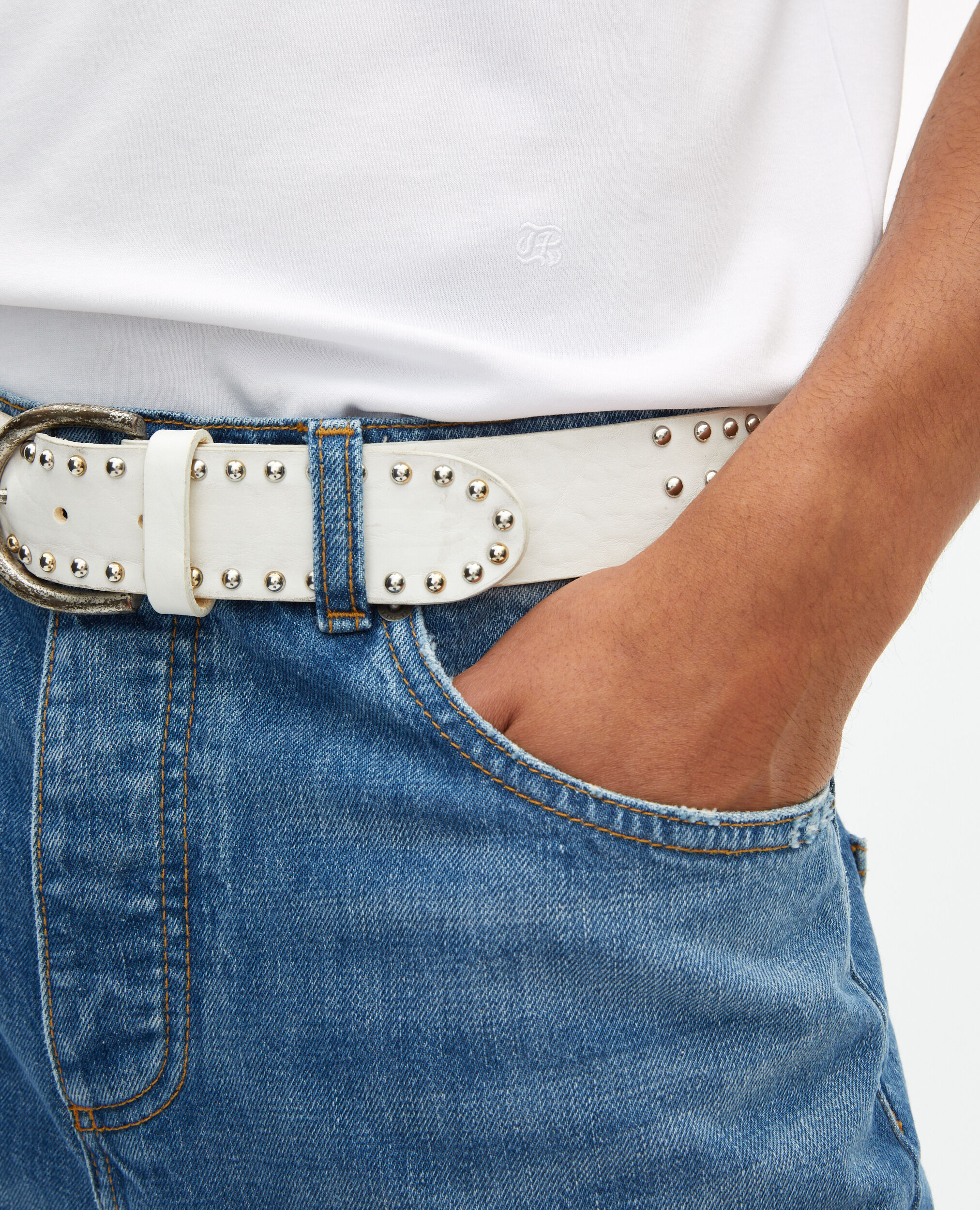 Plain white straight T-shirt, WHITE, hi-res image number null
