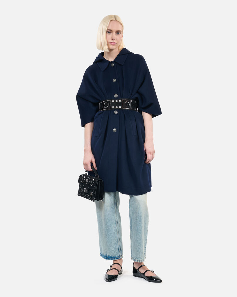 The Kooples F NAVY navy blue long hooded wool-blend cape
