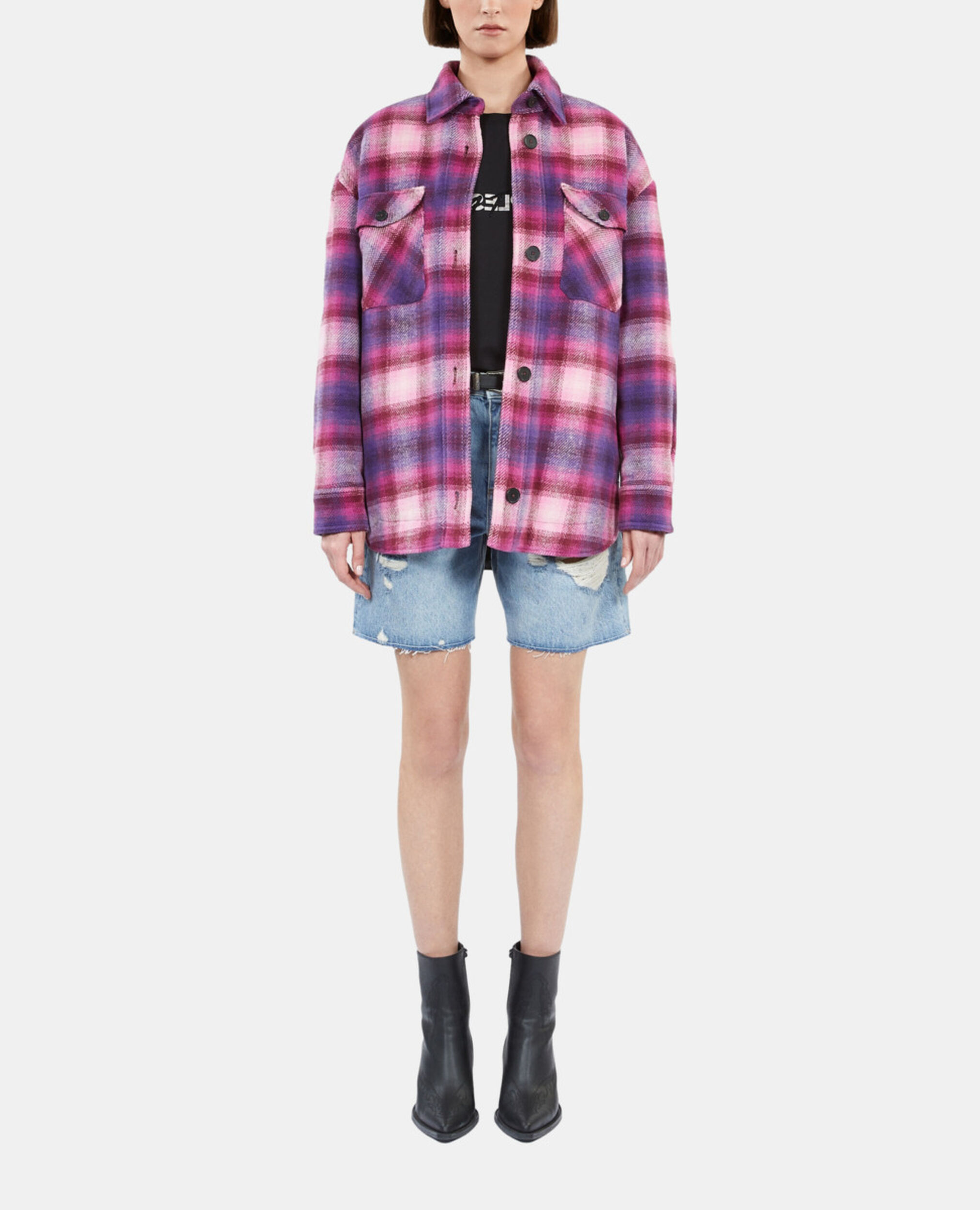 Checked overshirt style jacket, BABY PINK / CASSIS, hi-res image number null