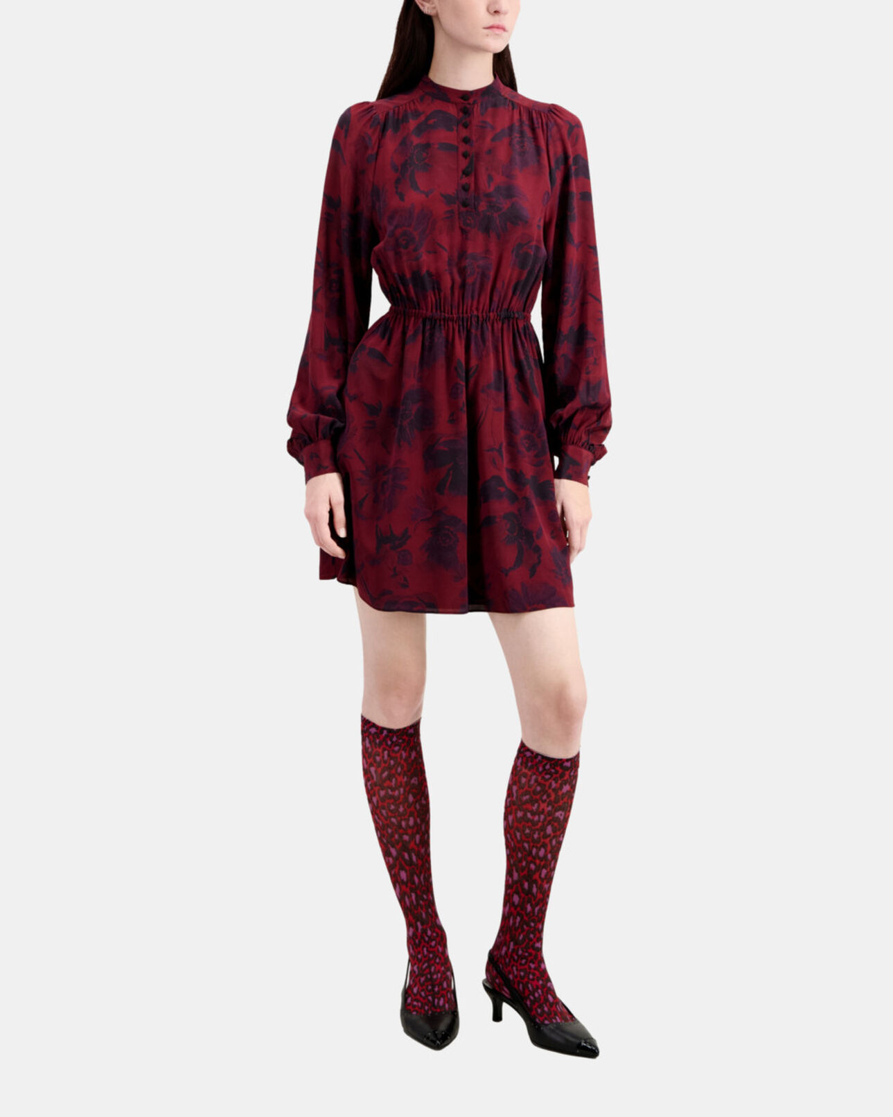 The Kooples FEMME BLACK - BURGUNDY robe courte imprimée