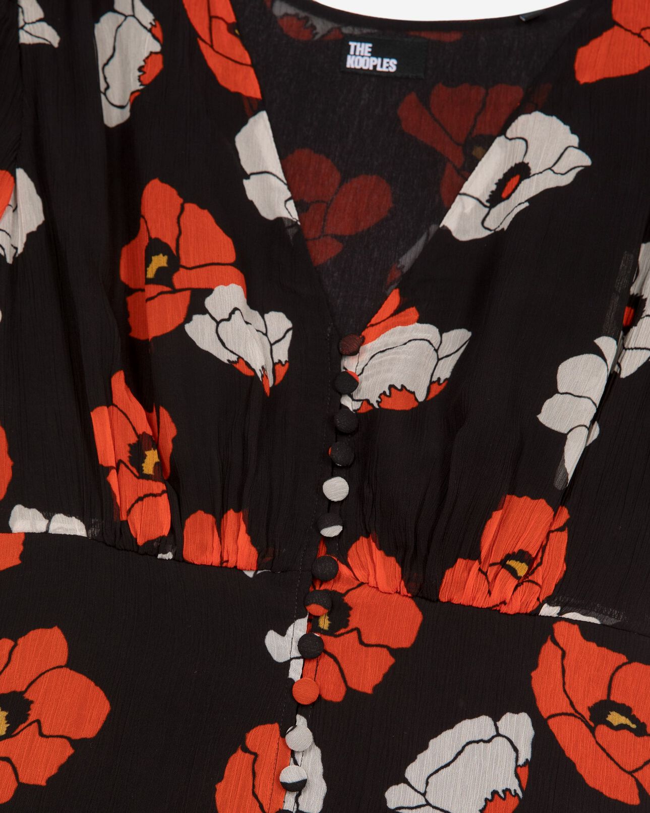The Kooples FEMME BLACK RED OFF WHITE robe longue imprimé fleuri noire