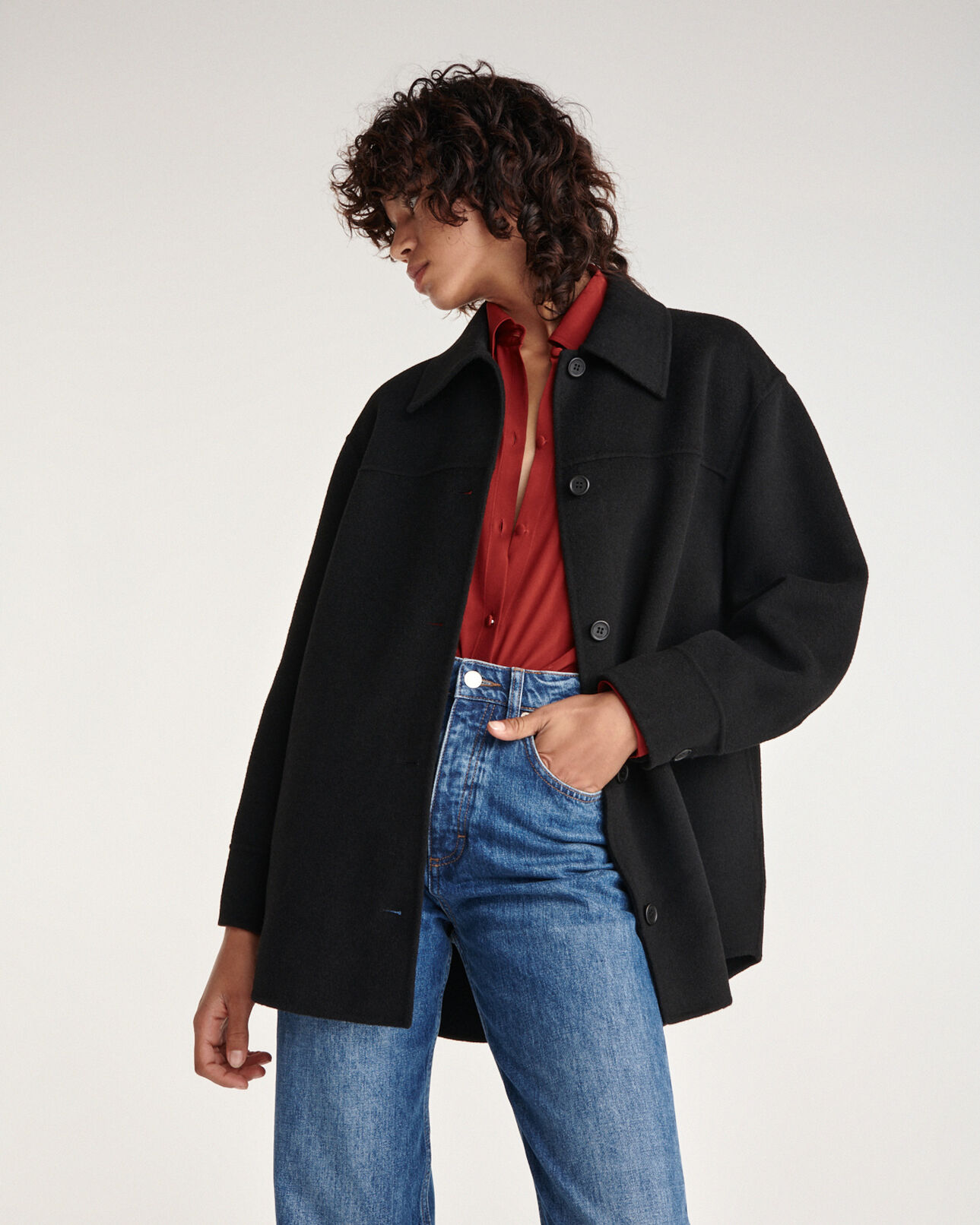 The Kooples WOMEN BLACK overshirt-style black wool jacket