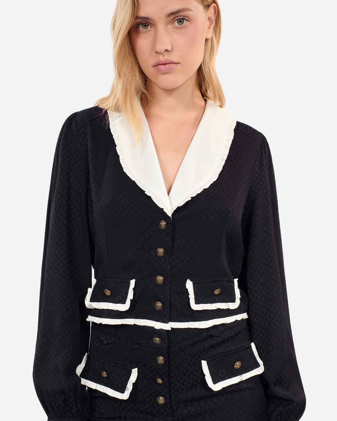 The Kooples FEMME BLACK top à volants noir