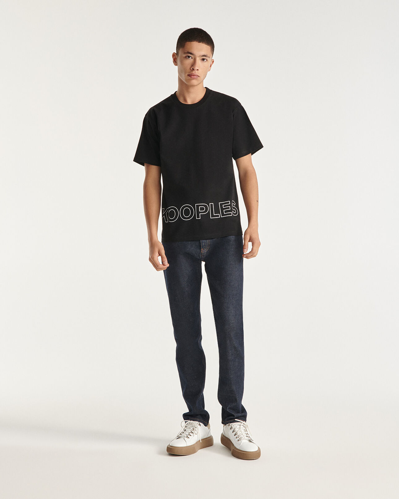 The Kooples HOMME BLACK t-shirt noir coton à imprimé the kooples