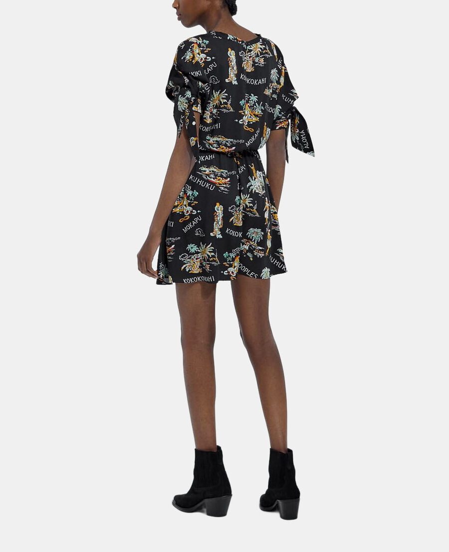 The Kooples FEMME BLACK robe noire manches courtes motif hawaien