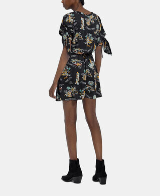 The Kooples FEMME BLACK robe noire manches courtes motif hawaien